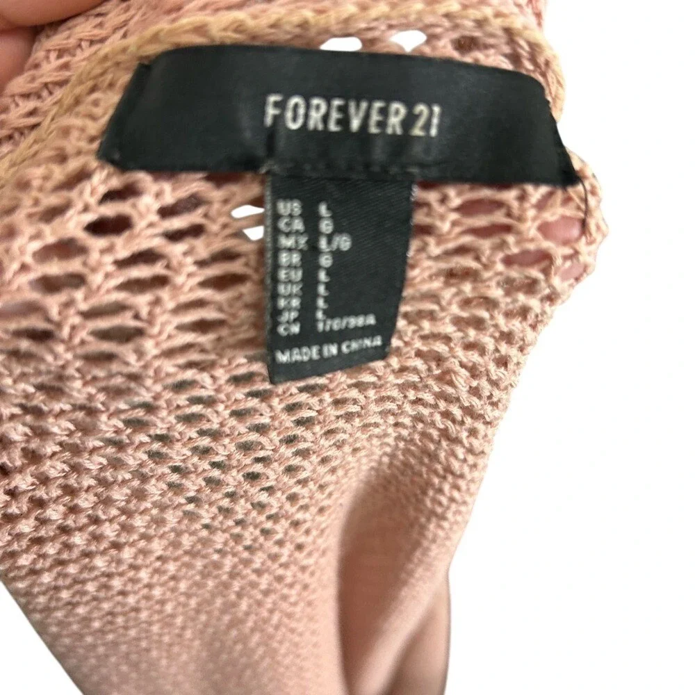 Forever 21 Women‎ Pink Open Knit Longline Cardigan Sweater Size Large Rose Mauve